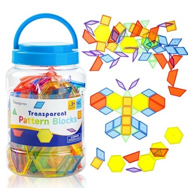 Odoorgames 140 Pcs Translucent Pattern Blocks Educational Light Table Manipulatives and Accessories Fun and Engaging Geometric Shapes