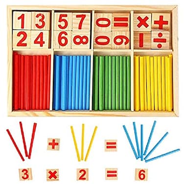 KUTOI Counting Number Blocks and Sticks Montessori Toys for Kids Learning Homeschool Supplies for Math manipulatives Toddlers Educational Wooden rods with Storage Tray