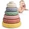 Mini Tudou 6 Pcs Stacking Nesting Circle Toy 47Soft Building Rings Stacker TeethersSqueeze Play with Early Educational Learning Stacking Tower Toy for 6 Months BoysGirls