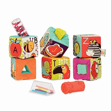 B. toys B toys Soft Fabric Building Blocks for Toddlers Educational Alphabet Blocks with Textured Shapes Stack Play ABC Blocks for 6 Months