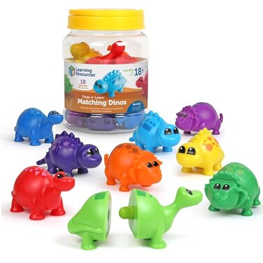 Learning Resources SnapnLearn Matching Dinos Dinosaur Toys Mini Plastic Figures Sensory Bin Toddler Travel Games Shape Sorter Preschool Fine Motor Skills Montessori Counting