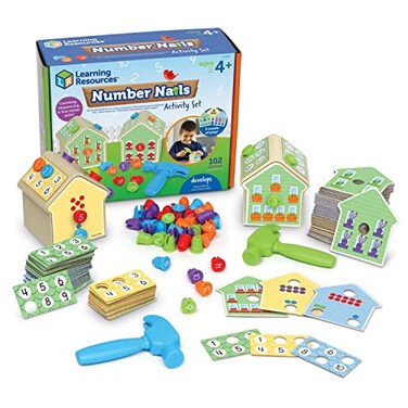 Learning Resources Number Nails Activity Set Math Manipulatives for Preschoolers Games Counting Hammer Toy STEM Fine Motor Skills Kindergarten Educational Activities Gifts for Boys and Girls