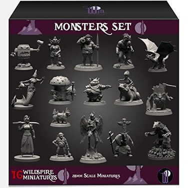 Wildspire Monsters Pack for DND Miniatures Booster Pack of 16 Bulk Monsters 28mm32mm Scale Dungeons Dragons Accessories DD Miniature DND Minis D D Figures Starter Set Tabletop Pathfinder Set