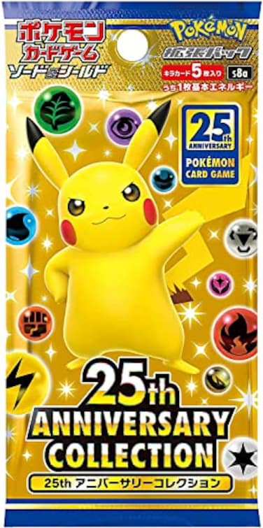 Pok&Atilde;&copy;mon 1 Pack Pokemon Card Game Japanese 25th Anniversary Collection S8a Booster Pack 5 Cards Enclosed