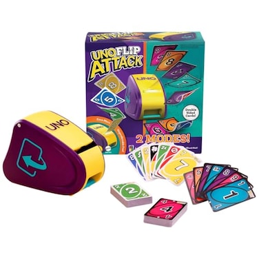 Mattel Games UNO Flip Attack Card Game with Launcher Unit DoubleSided Deck for Kids Families Parties 210 Players Ages 7