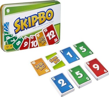 Mattel Games Skip Bo Card Game in Decorative Tin with 162 Cards Sequencing Family Game for 2 to 6 Players Kids Gift for Ages 7 Years Older