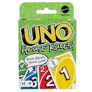 Mattel Games UNO House Rules Card Game for Kids Adults Families Game Night Parties Players Can Make Up Rules