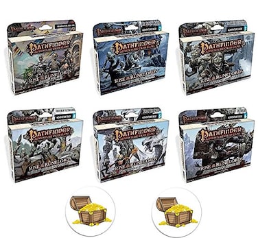 The Pathfinder School Pathfinder Bundle of All 6 Adventure Card Game Rise of The Runelords Expansion Decks Plus 2 Treasure Chest Buttons