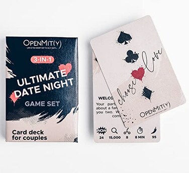 OpenMity 3in1 Ultimate Date Night Game Set Includes 52 Cards Play 3 Special Card Games Fun Activity for Couples Gift for Engagement Anniversary Wedding Valentines