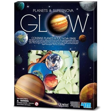 4M Glow Planets Supernova 100 GlowinTheDark Wall Ceiling StickOns Light Charging Various Sizes Adhesive Tabs Kids Room Decoration