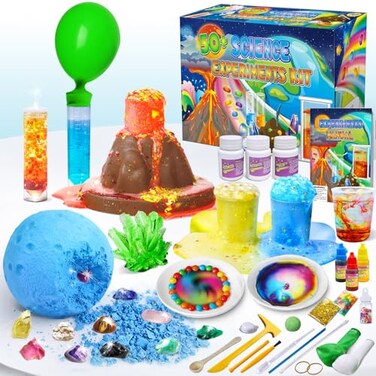 UNGLINGA 50 Science Lab Experiments Kit for Kids STEM Activities Educational Scientist Toys Gifts for Boys Girls Chemistry Set Gemstone Volcano Eruption