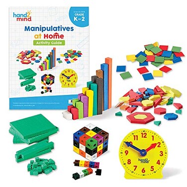 hand2mind93538 Take Home Math Manipulatives Kit for Kids Grade K2 with Snap Cubes Base Ten Blocks Cuisenaire Rods Pattern Blocks Color Tiles and Learning Clock Homeschool Supplies 292 Pieces