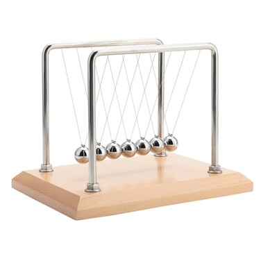 CERROPI Large Newtons Cradle Pendulum with 7 Balls Physics Perpetual Motion Desk Toys for Office Calm Down Fidgets 50 Sec Swingtime Beech Base