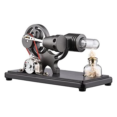 Bisofice Hot Air Stirling Engine Model with LED Light Flywheel Design Scientific Experiment Model DIY Educational Tool for Teachers Adults and Teenager Black