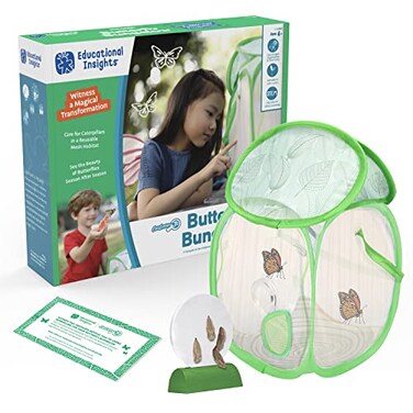 Educational Insights GeoSafari Jr Butterfly Bungalow Science Kit with Live Caterpillars Home Classroom Insect Habitat Raise Release Your Own Butterflies STEM Gift for Kids Ages 4