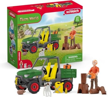 Schleich Farm World Working in The Forest Playset with Action Figure Dog Figurine Tractor Toy and Accessories Imaginative Play Set for Kids Ages 3