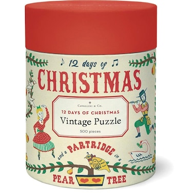 CAVALLINICO. Cavallini Co 500 Piece Puzzle Twelve Days of Christmas Vintage Puzzle