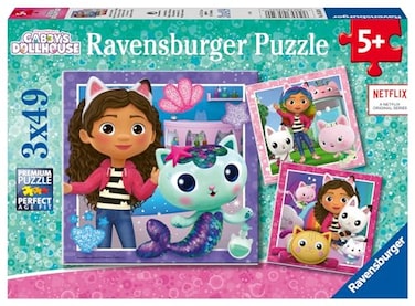 Ravensburger Gabbys Dollhouse 3 x 49 Piece Jigsaw Puzzle Set for Kids ScreenFree Activity Boosts Concentration and Focus