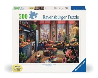 Ravensburger Cozy Boho Studio 500 Piece Large Format Jigsaw Puzzle Charming Studio with a View Bright Homey Imagery Frameable Premium Quality Puzzles for Adults