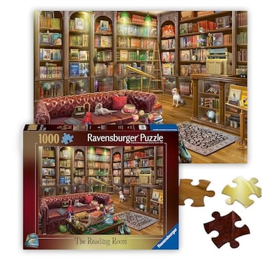 Ravensburger The Reading Room 1000 Piece Jigsaw Puzzle Stunning Vivid Colors Books KnickKnacks Overstuffed Chairs Peaceful Library Scene Puzzles for Adults