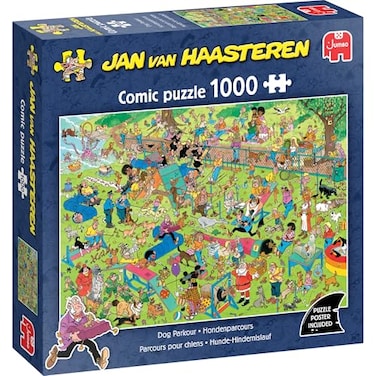Jan Van Haasteren Dog Parkour 1000 Piece Adults Puzzle Large Jigsaw Puzzle for Adults 100 Recycled Cardboard 1000Pc Comic Jigsaw Fun Pet Theme Dimensions 68 x 49cm