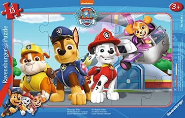 Ravensburger Childrens Puzzle 15Piece Frame Puzzle Four Brave RescuersPaw Patrol Girl or boy from 3 Years Old Puzzle Made in Europe 05681