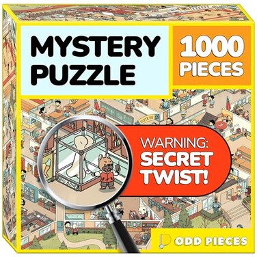 Odd Pieces Jigsaw Puzzles 1000 Pieces with Storytelling Comics for Women White Elephant Mystery Puzzle for Adults Kids 197 x 276 Frameable Magic Puzzle Art Snack Attack