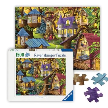 Ravensburger Twilight in The Treetops 1500 Piece Jigsaw Puzzle Charming Victorian Houses in The Trees Vibrant Colors Frameable Premium Quality Puzzles for Adults