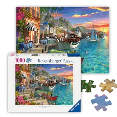 Ravensburger Grandiose Greece 1000 Piece Jigsaw Puzzle Stunning Exciting Coastal Sunrise Over Town Bold Colors Enticing Scene Ideal Gift Frameable Art Puzzles for Adults