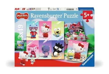 Ravensburger Childrens Puzzle 12001035 Abenteuer in Cherry Town 3x49 Teile Hello Kitty Puzzle for Children from 5 Years White