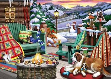 Ravensburger Aprs All Day 500 Piece Large Format Jigsaw Puzzle Beautiful Depiction of The Ideal Front Porch in Winter Frameable Premium Quality Puzzles for Adults