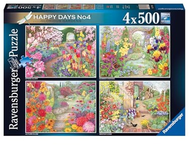 Ravensburger Happy Days Collection No4 Glorious Gardens 4X 500 Piece Jigsaw Puzzle Set for Adults 12