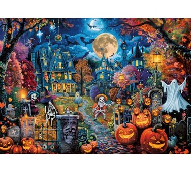 TOCHILD Halloween Jigsaw Puzzles 1000 Pieces Horror Puzzle for Adults Spooky Scary Ghost Skeleton Featuring Holiday Witchy Haunted House Pumpkin Skeleton Grave Artwork Puzzle