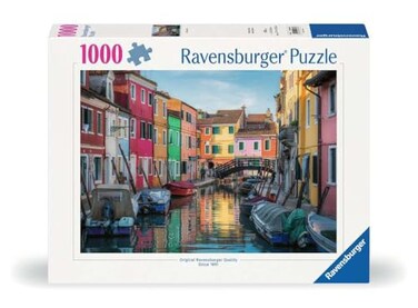 Ravensburger Burano Italy 1000 Piece Jigsaw Puzzle Stunning Vivid Imagery of Gondolas CanalSide Homes Colorful Water Scene Ideal Gift Frameable Art Puzzles for Adults