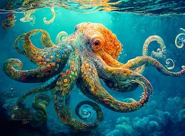 CrossGlory Cross Glory Jigsaw Puzzles 1000 Pieces for Adults Deep Blue Octopus Odyssey Ocean Octopus Puzzles for Adults Challenging Brain Teaser Ocean Puzzle 20 x 27 Inches
