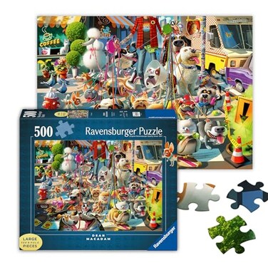 Ravensburger The Dog Walker 500 Piece Large Format Jigsaw Puzzle Vibrant Bold Colors Laugh Inducing Details Overworked Dog Walker Premium Quality Puzzles for Adults