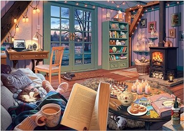 Ravensburger Cozy Retreat 500 Piece Large Format Jigsaw Puzzle Enjoy The Serenity of a Simple Scene Complete with Tea and a Good Book Premium Quality Puzzles for Adults