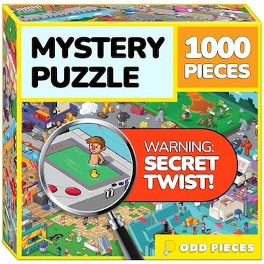 Odd Pieces Jigsaw Puzzles 1000 Pieces with Storytelling Comics for Women White Elephant Mystery Puzzle for Adults Kids 197 x 276 Frameable Magic Puzzle Art Glitch
