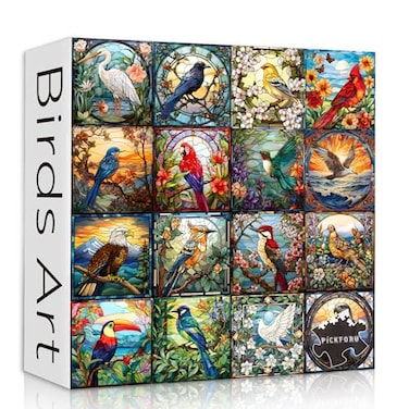 PICKFORU Stained Glass Puzzles for Adults 1000 Pieces Bird Puzzles for Adults Flower with Cardinal Bird Parrot Hummingbird Impossible Hard Challenging Jigsaw Puzzles