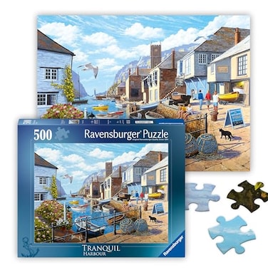 Ravensburger Tranquil Harbour 500 Piece Jigsaw Puzzle Stunning Vivid Imagery of a Summer Coastal Harbor Inspiring Scene Ideal Gift Frameable Art ScreenFree Fun Puzzles for Adults