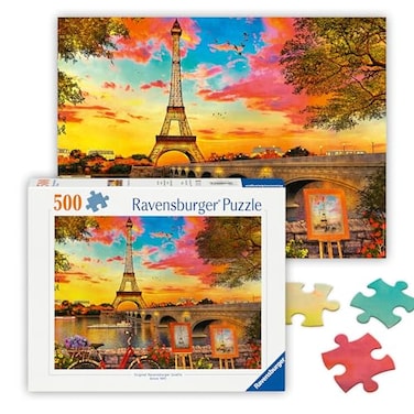 Ravensburger Evening in Paris 500 Piece Jigsaw Puzzle Stunning Vivid Imagery of Paris at Dusk Bold Colors Inspiring Scene Ideal Gift Frameable Art ScreenFree Fun Puzzles for Adults