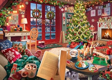 Ravensburger Cozy Christmas 500 Piece Large Format Puzzle for Adults Warm Holiday Gathering Perfect for Winter Evenings