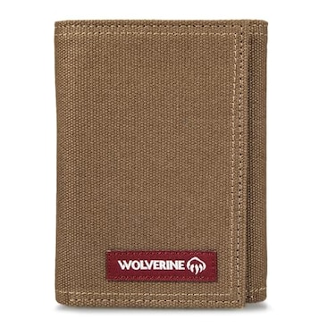 WOLVERINE Mens Trifold Wallet RFID Blocking Canvas Work Guardian CottonChestnut One Size