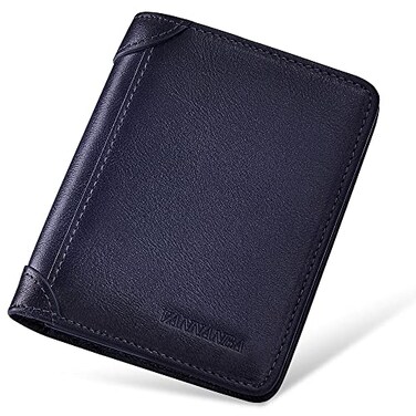 VANNANBA Trifold Wallet for Men RFID Blocking Leather WalletsLarge Capacity Wallet with Gift BoxNavy