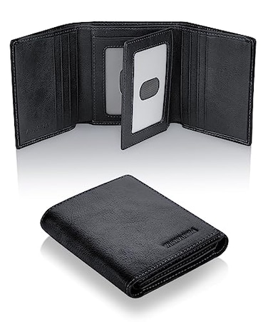 VANNANBA 2023 New Wallets for Men Trifold Leather WalletFront Pocket Wallets with Folded ID Windows12 Card Slots 2 Note pocketsBlack
