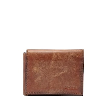 Fossil Mens Wallet Derrick Leather RFIDBlocking Execufold Trifold Wallet Brown