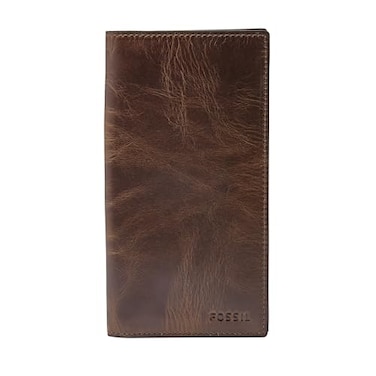Fossil Mens Wallet Derrick Leather Executive Checkbook Wallet Dark Brown