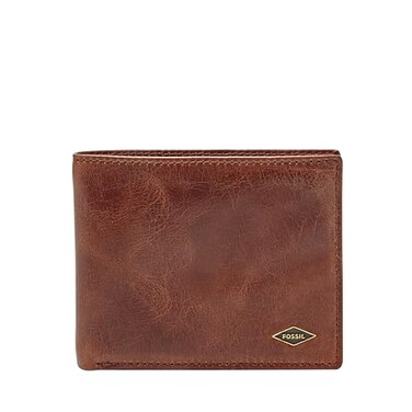 Fossil Mens Wallet Ryan Leather RFIDBlocking Bifold Wallet with Flip ID Brown