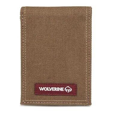 WOLVERINE Mens RFID Blocking Rugged Front Pocket Wallet Avail Canvas Or Leather Guardian CottonChestnut