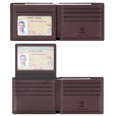 Travelambo Genuine Leather Wallet for Men with Gift Box Handmade Bifold Stylish Mens Wallets Rfid Blocking with 2 ID Windows